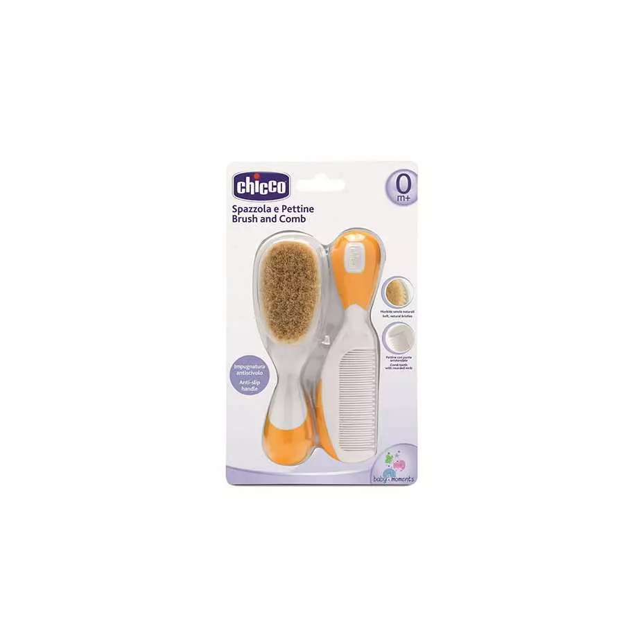 8058664011506_4 Chicco شيكو فرشاة شعر ومشط للأطفال لون برتقالي Chicco Baby Hair Brush and Comb Orange - الصورة 1