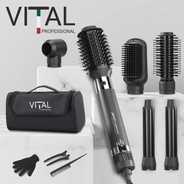 صالون تصفيف الشعر فيتال دايسون المتكامل VITAL 12 في 1 مع 9 ملحقات احترافية (سشوار شعر، فير تجعيد، فرشاة تكثيف، فرشاة تنعيم، مشط حراري، مشابك شعر، قفاز حراري، حقيبة) – VITAL Dyson 12-in-1 Professional Hair Styling Salon Set with 9 Attachments (Hair Dryer, Curling Iron, Volumizing Brush, Smoothing Brush, Heated Comb, Hair Clips, Heat Protection Glove, Storage Bag)