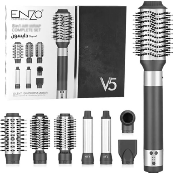 بكج تصفيف الشعر الاحترافي إنزو دايسون V5 8 في 1 مع 8 ملحقات (فرشاة حرارية تصفيف متعددة الأحجام والأشكال) – ENZO Dyson V5 8-in-1 Professional Hair Styling Set with 8 Attachments (Multiple Styling Brushes in Various Sizes and Shapes)